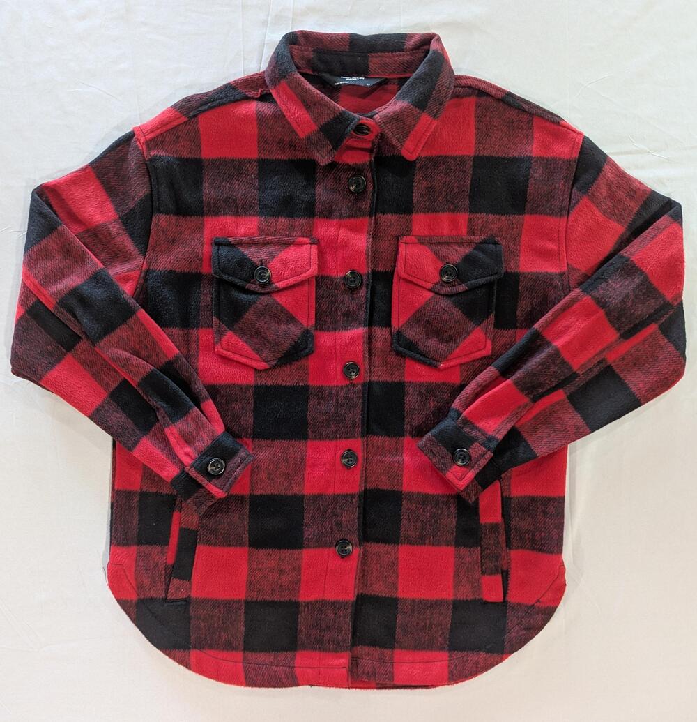 Member's Mark Jacket Womens XS Red Black Plaid Fleece Button Up Shacket Buffalo